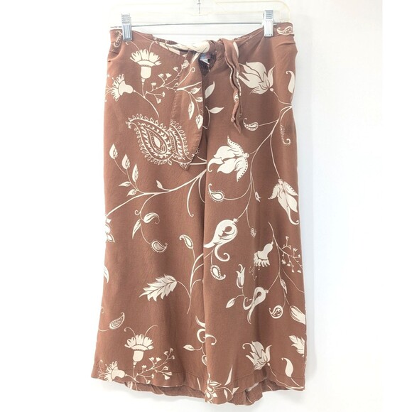 Urban Outfitters Brown Floral Paisley Wide Leg Flowy Gaucho Crop Pants Size Med - Picture 1 of 11